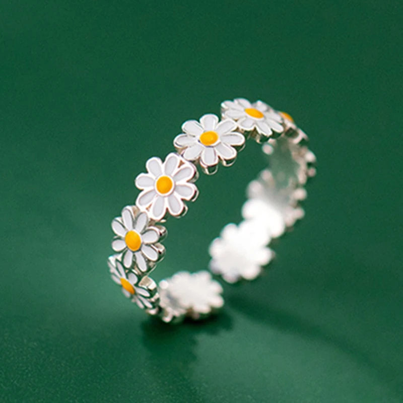 Lindos anillos de flores de margaritas para mujeres y niñas dulces, exquisito anillo abierto de girasol esmaltado 2022, nueva tendencia de Corea, joyería, regalo de boda 