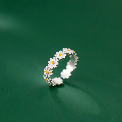 Lindos anillos de flores de margaritas para mujeres y niñas dulces, exquisito anillo abierto de girasol esmaltado 2022, nueva tendencia de Corea, joyería, regalo de boda 