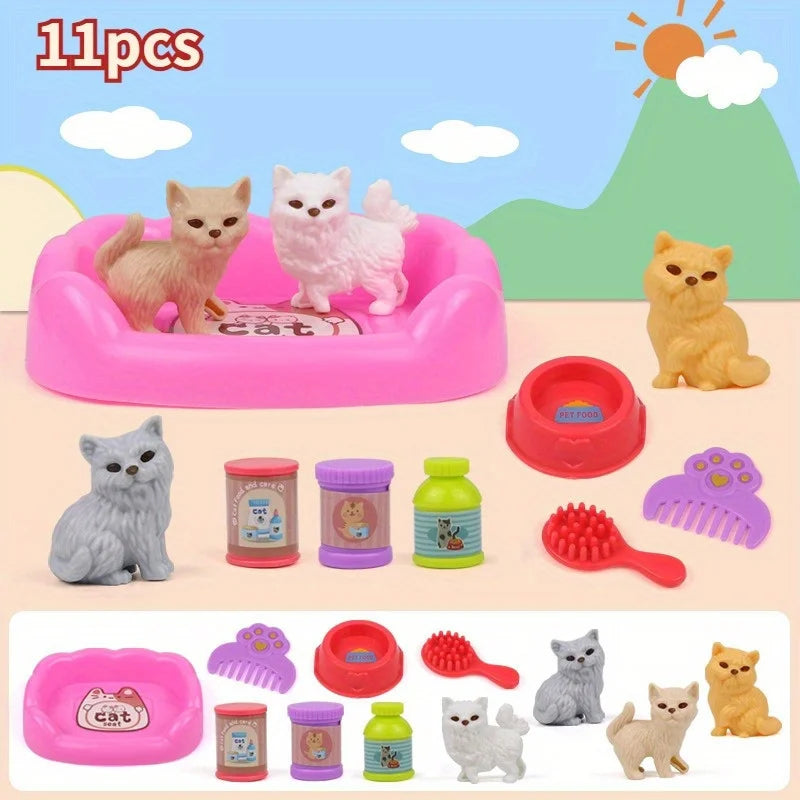 Cute Dog Pet Basket Family Toys Dog Doll Set Dog Cage Toys Scene Playing Toys Christmas Decoration and Thanksgiving Gifts Leedoar