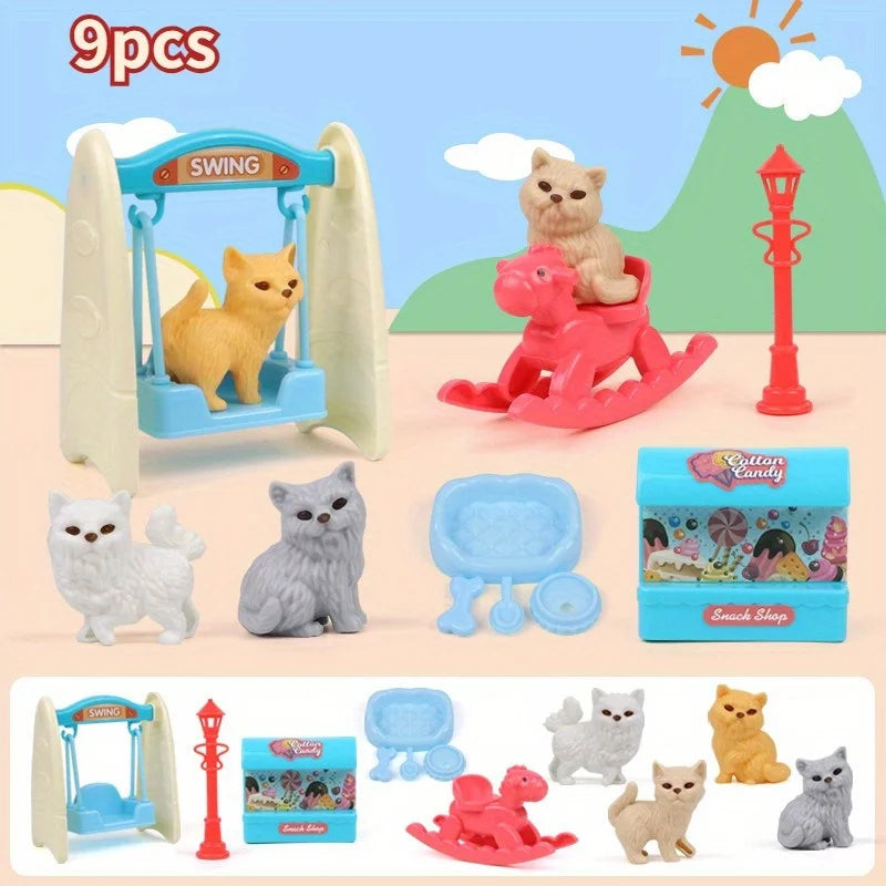 Cute Dog Pet Basket Family Toys Dog Doll Set Dog Cage Toys Scene Playing Toys Christmas Decoration and Thanksgiving Gifts Leedoar