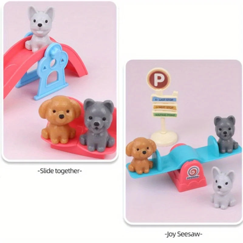 Cute Dog Pet Basket Family Toys Dog Doll Set Dog Cage Toys Scene Playing Toys Christmas Decoration and Thanksgiving Gifts Leedoar