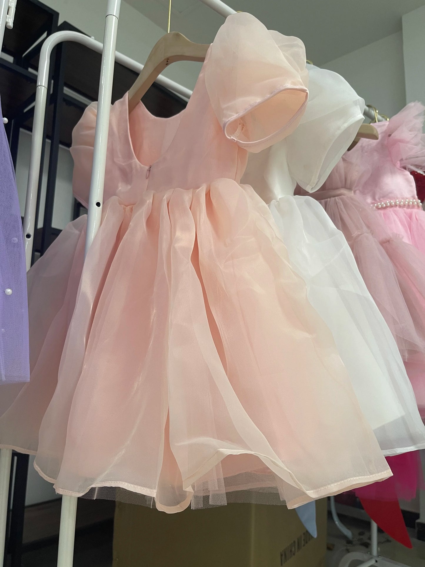 Cute Girl Princess Dress Little Girl Puff Sleeve Gala Tutu Gown Kids Birthday Bow Outfits Flower Girl Wedding Party Clothes 3-8T Leedoar