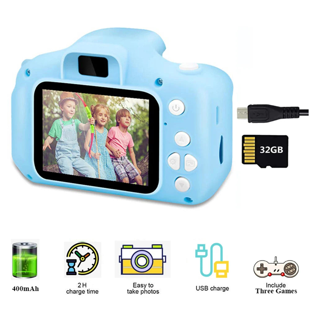 Cámara para niños con pantalla a color de 2 pulgadas, juguetes educativos para niños, regalo de cumpleaños para bebés, cámara digital, videocámara 1080P con regalo