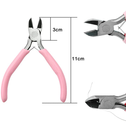 Alicate de joias antiderrapante com cabo de cor rosa fofo, ferramentas e kit de equipamentos para fazer joias faça você mesmo, bordado