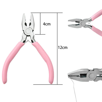 Alicate de joias antiderrapante com cabo de cor rosa fofo, ferramentas e kit de equipamentos para fazer joias faça você mesmo, bordado