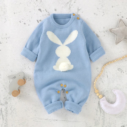 Cute Rabbit Knitted Baby Rompers Clothes Spring Autumn Crew Neck Long Sleeves Newborn Boys Girls Easter Jumpsuits Outfits 0-18m Leedoar