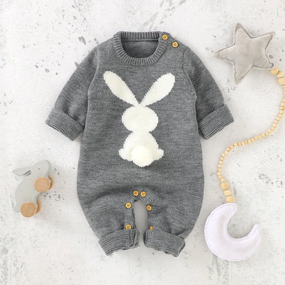 Cute Rabbit Knitted Baby Rompers Clothes Spring Autumn Crew Neck Long Sleeves Newborn Boys Girls Easter Jumpsuits Outfits 0-18m Leedoar