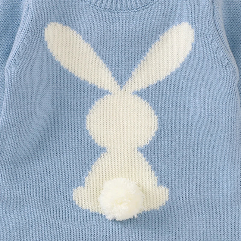 Cute Rabbit Knitted Baby Rompers Clothes Spring Autumn Crew Neck Long Sleeves Newborn Boys Girls Easter Jumpsuits Outfits 0-18m Leedoar