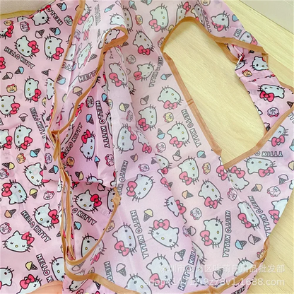 Linda bolsa de compras Sanrio Kawaii Hello Kitty Kuromi Cinnamoroll portátil ecológica grande capacidade supermercado bolsa dobrável 