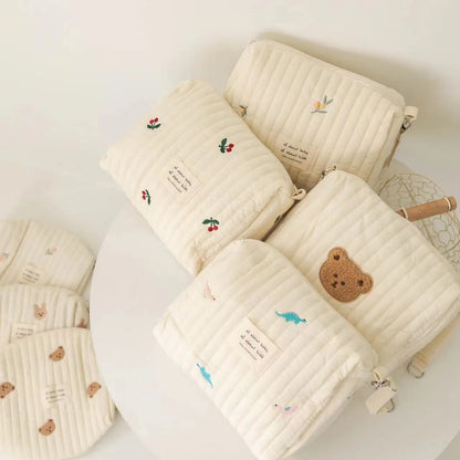 Cute printed embroidered mommy bag zipper single button newborn baby diaper storage bag travel cart storage bag Leedoar