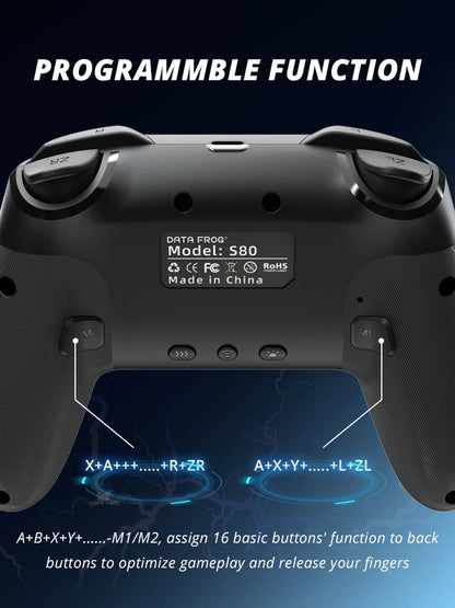 Controlador inalámbrico DATA FROG para consola Nintendo Switch OLED/LITE/PC Gamepad profesional Batería de 1000 mAh Función turbo programable 