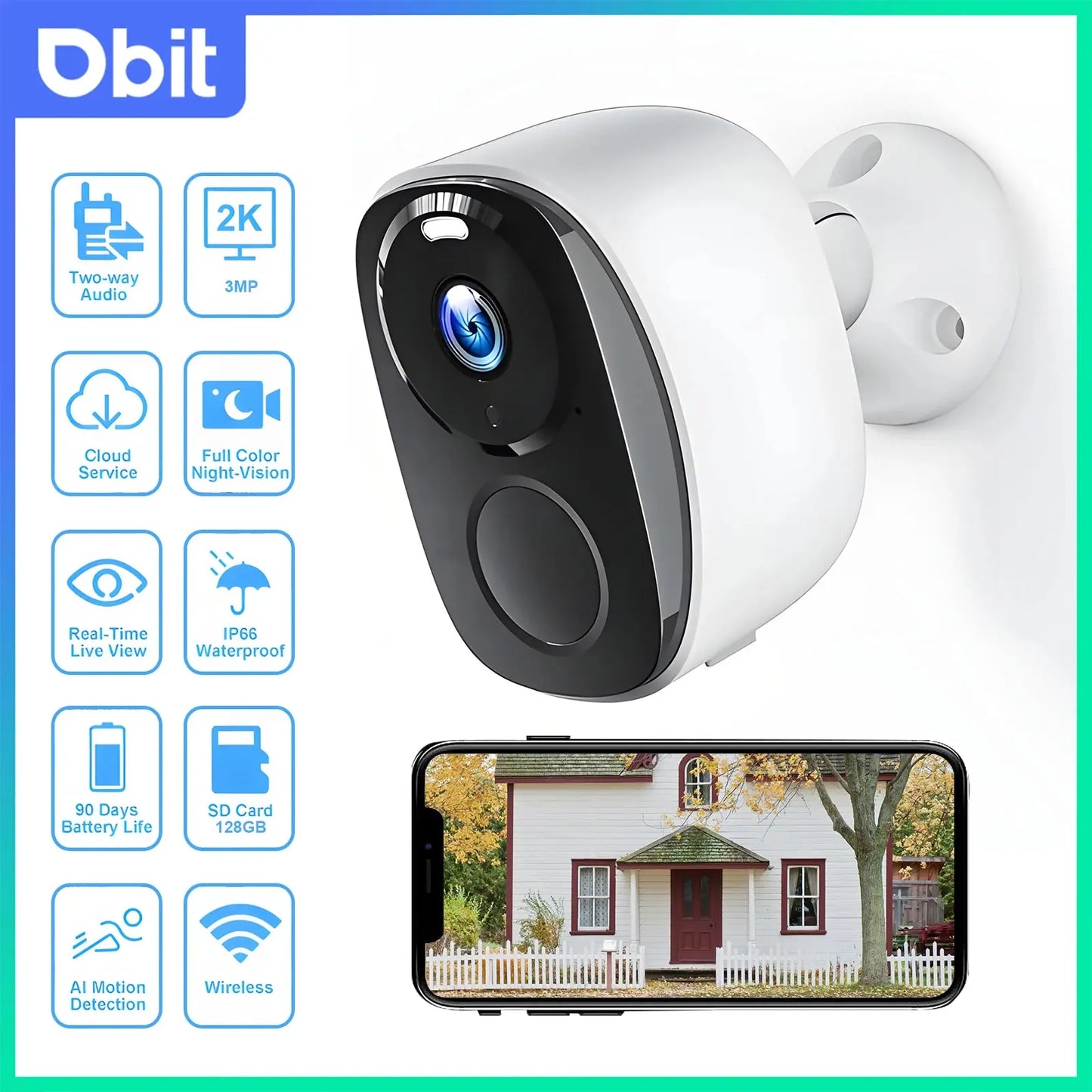 DBIT Wifi Survalance Camera 3MP Security Protection Outdoor IP Camera Smart Home Night Vision Video Recorder Battery Powered Leedoar