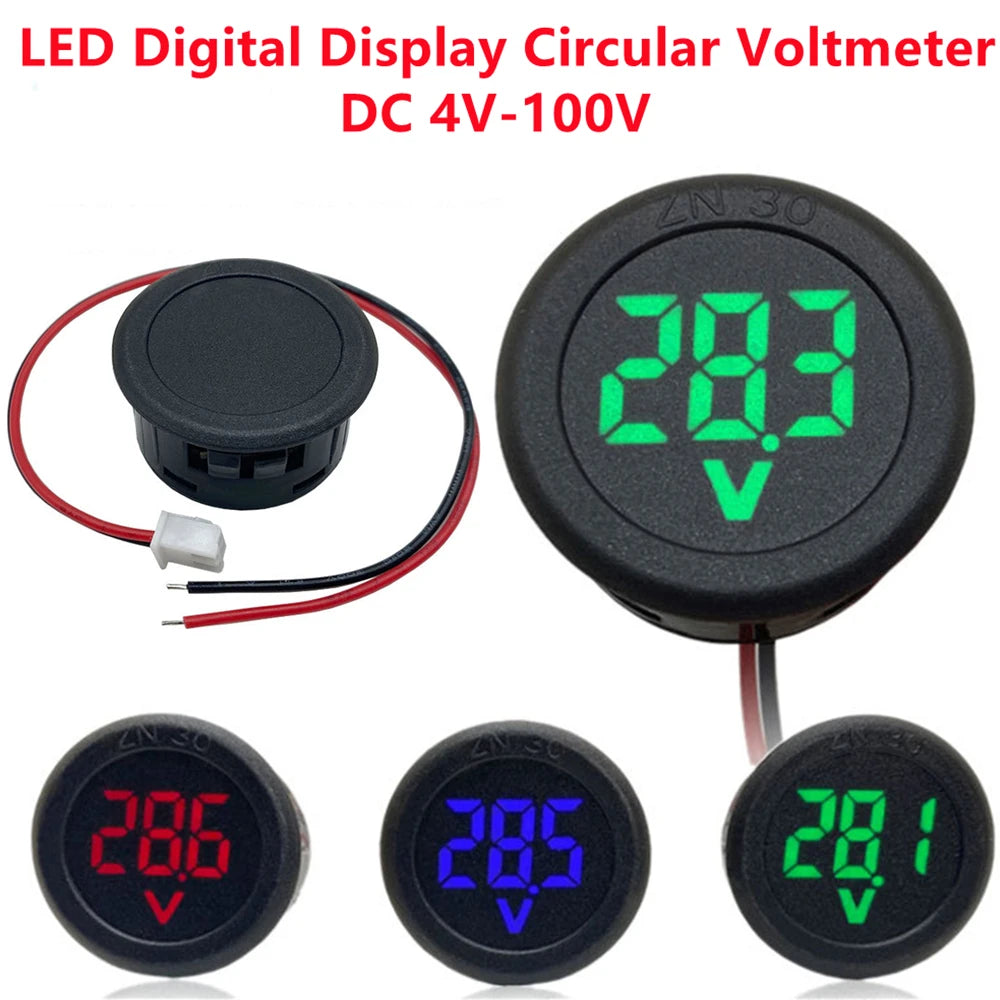 DC 4-100V LED Digital Display Circular Two-wire Voltmeter DC Digital Voltmeter Head Display Reverse Connection Protection Leedoar