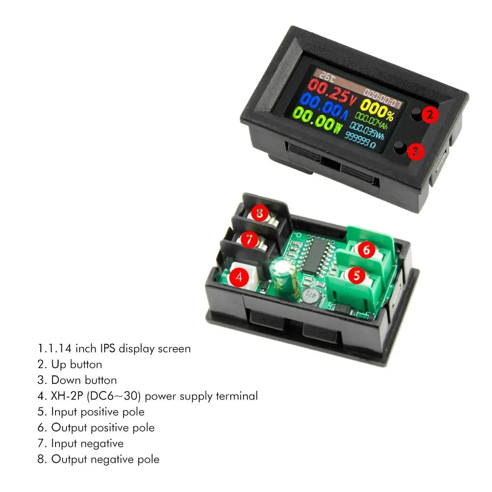 DC720 30V Digital Power Energy Voltmeter Ammeter Voltage Wattmeter Temperature Meter Electric Energy Frequency Meter 9 In1 Leedoar