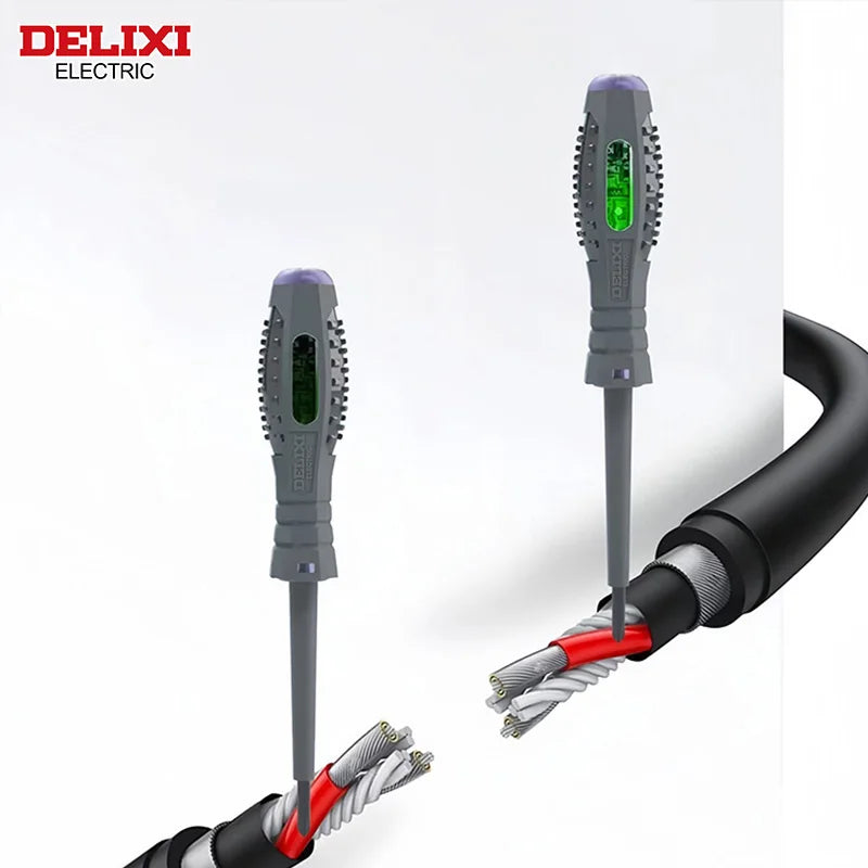 DELIXI ELECTRIC Test Pencil Voltage Non-contact Induction TestDetector Electrician Flat Screwdriver VoltmeterDetectingtheCircuit Leedoar