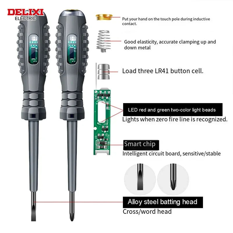 DELIXI ELECTRIC Test Pencil Voltage Non-contact Induction TestDetector Electrician Flat Screwdriver VoltmeterDetectingtheCircuit Leedoar