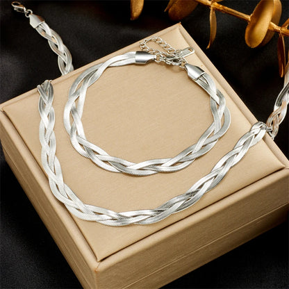 DIEYURO 316L Stainless Steel 3in1 Crossover Snake Chain Necklace Bracelets For Women Girl New Fashion Waterproof Jewelry Set Leedoar