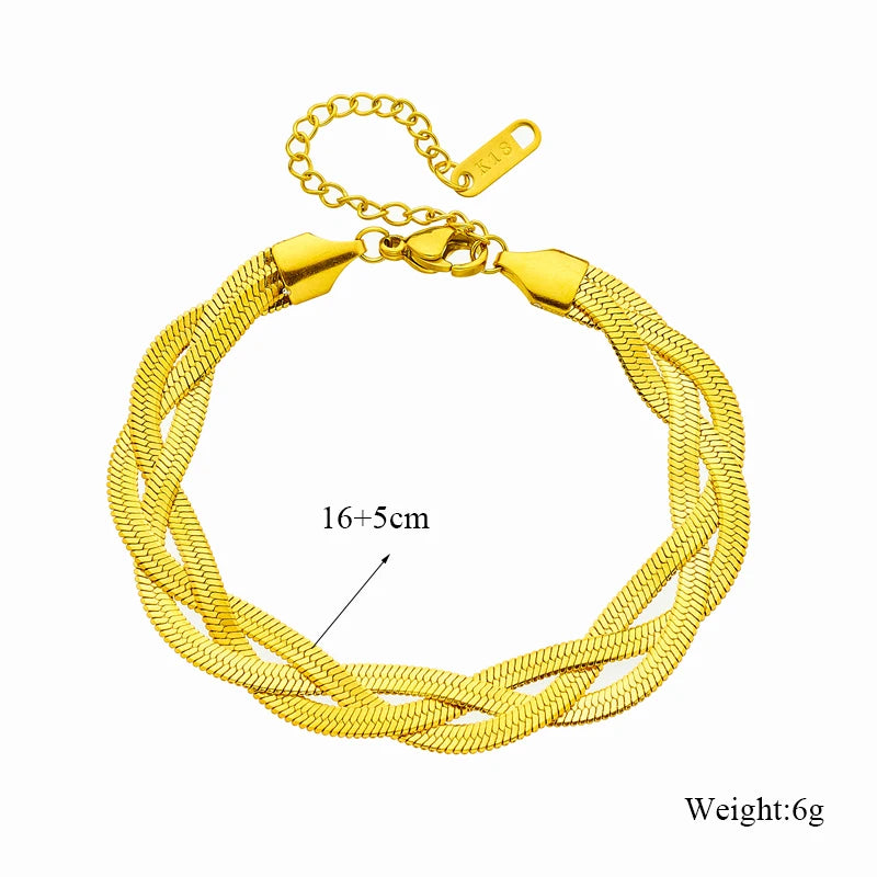 DIEYURO 316L Stainless Steel 3in1 Crossover Snake Chain Necklace Bracelets For Women Girl New Fashion Waterproof Jewelry Set Leedoar