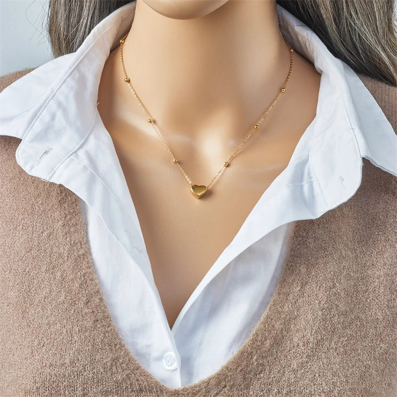 DIEYURO 316L Stainless Steel Gold Color Heart Love Chain Necklace Bracelets For Women Girl New Fashion Non-fading Jewelry Set Leedoar