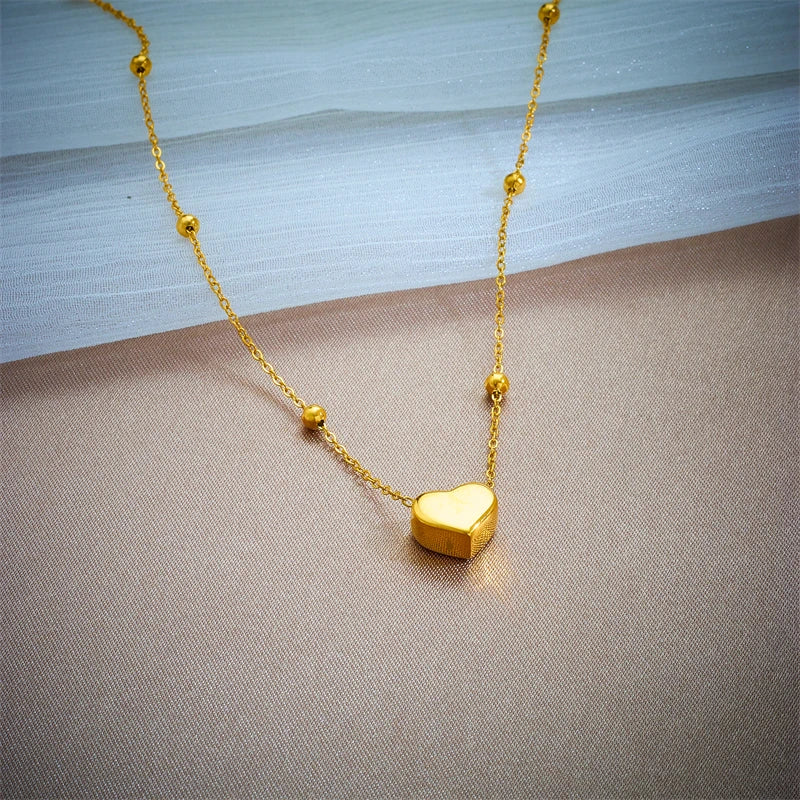 DIEYURO 316L Stainless Steel Gold Color Heart Love Chain Necklace Bracelets For Women Girl New Fashion Non-fading Jewelry Set Leedoar