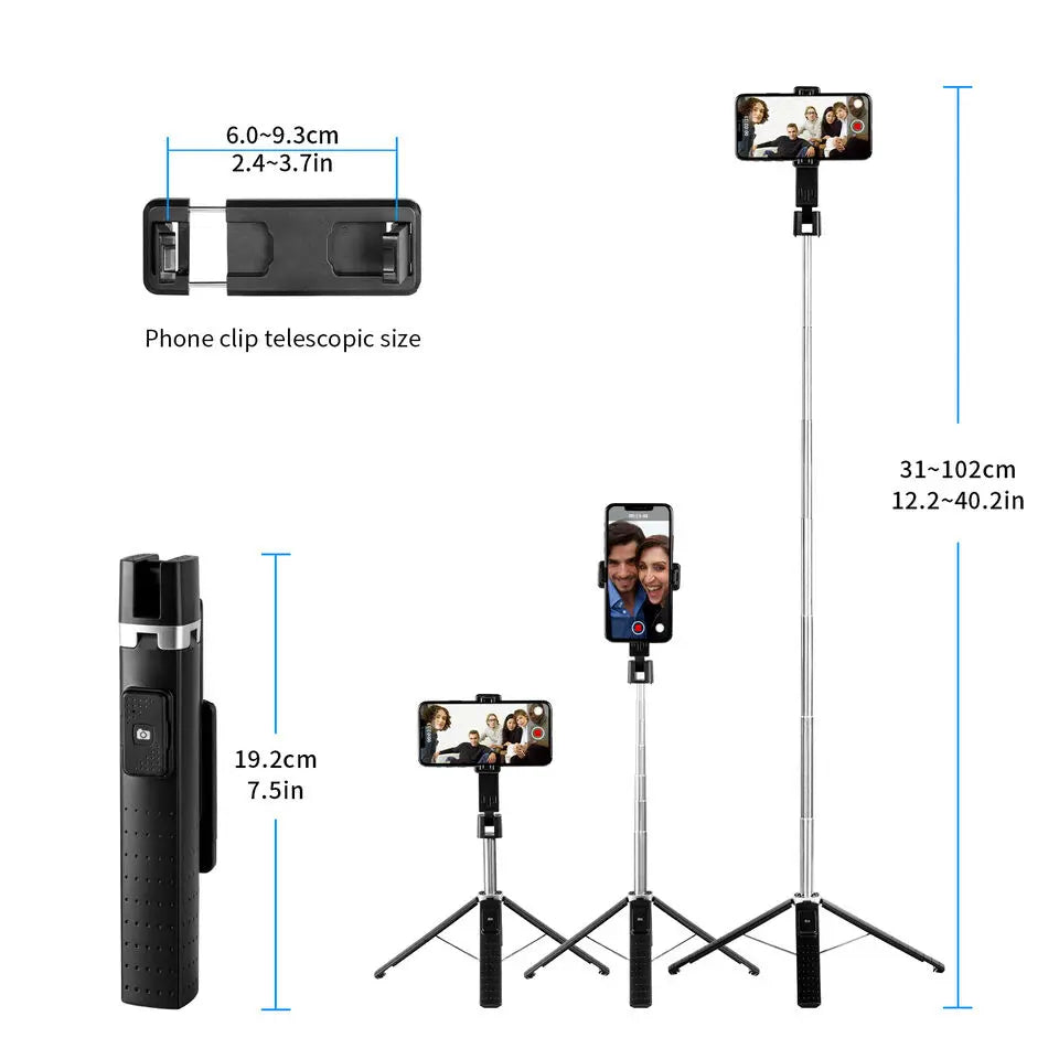 DIXSG Selfie Stick Tripod 100CM Extendable Bluetooth Wireless Selfie Stick Tripod Foldable Phone Holder Stand for Samsung IPhone