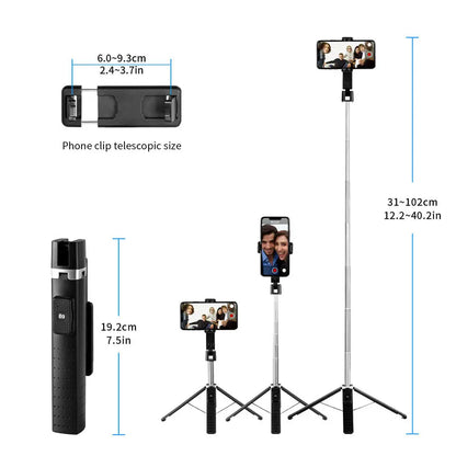 DIXSG Selfie Stick Tripod 100CM Extendable Bluetooth Wireless Selfie Stick Tripod Foldable Phone Holder Stand for Samsung IPhone