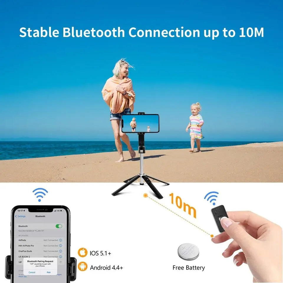 DIXSG Selfie Stick Tripod 100CM Extendable Bluetooth Wireless Selfie Stick Tripod Foldable Phone Holder Stand for Samsung IPhone