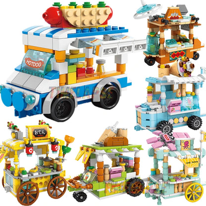 DIY Architecture Ice Cream Car Store Street View Food Building Blocks Kit Girls Bricks Classic Movie Model Kid Toys For Children Leedoar