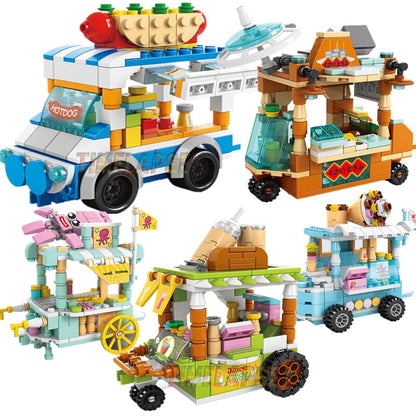 DIY Architecture Ice Cream Car Store Street View Food Building Blocks Kit Girls Bricks Classic Movie Model Kid Toys For Children Leedoar