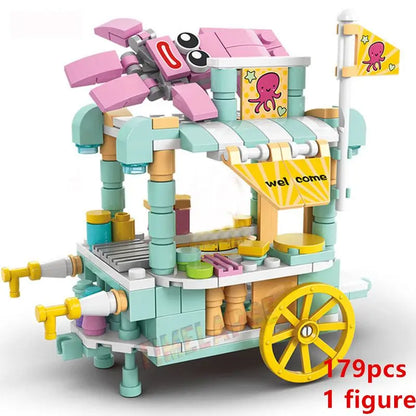 DIY Architecture Ice Cream Car Store Street View Food Building Blocks Kit Girls Bricks Classic Movie Model Kid Toys For Children Leedoar