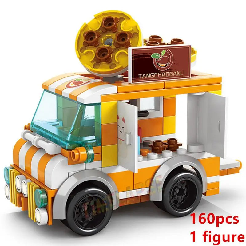 DIY Architecture Ice Cream Car Store Street View Food Building Blocks Kit Girls Bricks Classic Movie Model Kid Toys For Children Leedoar