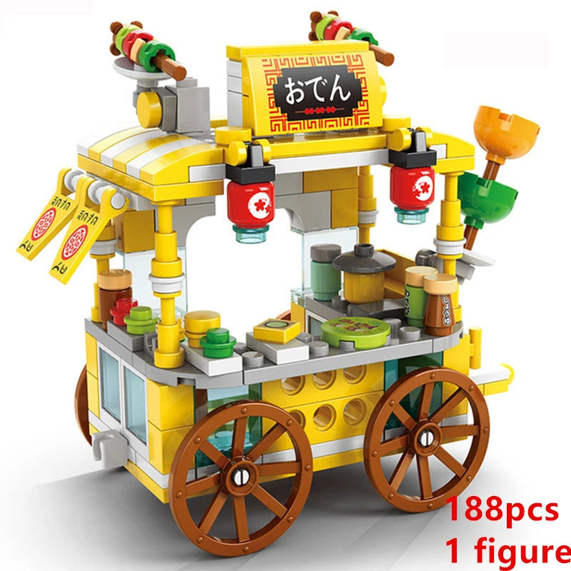 DIY Architecture Ice Cream Car Store Street View Food Building Blocks Kit Girls Bricks Classic Movie Model Kid Toys For Children Leedoar