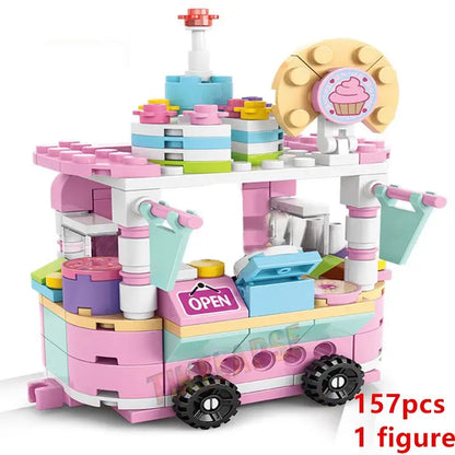 DIY Architecture Ice Cream Car Store Street View Food Building Blocks Kit Girls Bricks Classic Movie Model Kid Toys For Children Leedoar