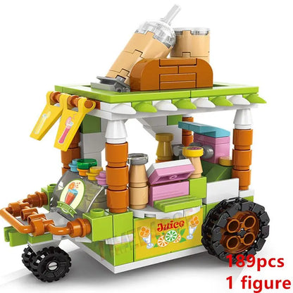 DIY Architecture Ice Cream Car Store Street View Food Building Blocks Kit Girls Bricks Classic Movie Model Kid Toys For Children Leedoar