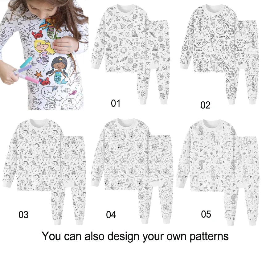 DIY Pajamas Kids Sketch Colorful Pajama Set Kids Art Color Your Own Pajama Handicraft Toys DIY Kid Crafts For Kids Boys Girls Leedoar