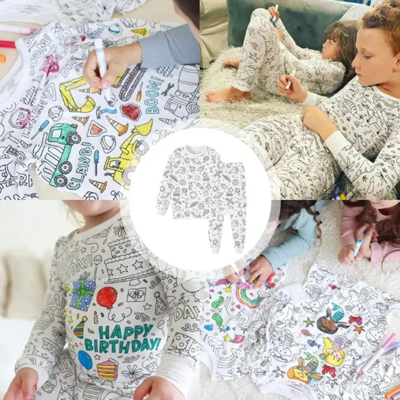 DIY Pajamas Kids Sketch Colorful Pajama Set Kids Art Color Your Own Pajama Handicraft Toys DIY Kid Crafts For Kids Boys Girls Leedoar