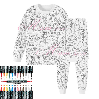 DIY Pajamas Kids Sketch Colorful Pajama Set Kids Art Color Your Own Pajama Handicraft Toys DIY Kid Crafts For Kids Boys Girls Leedoar