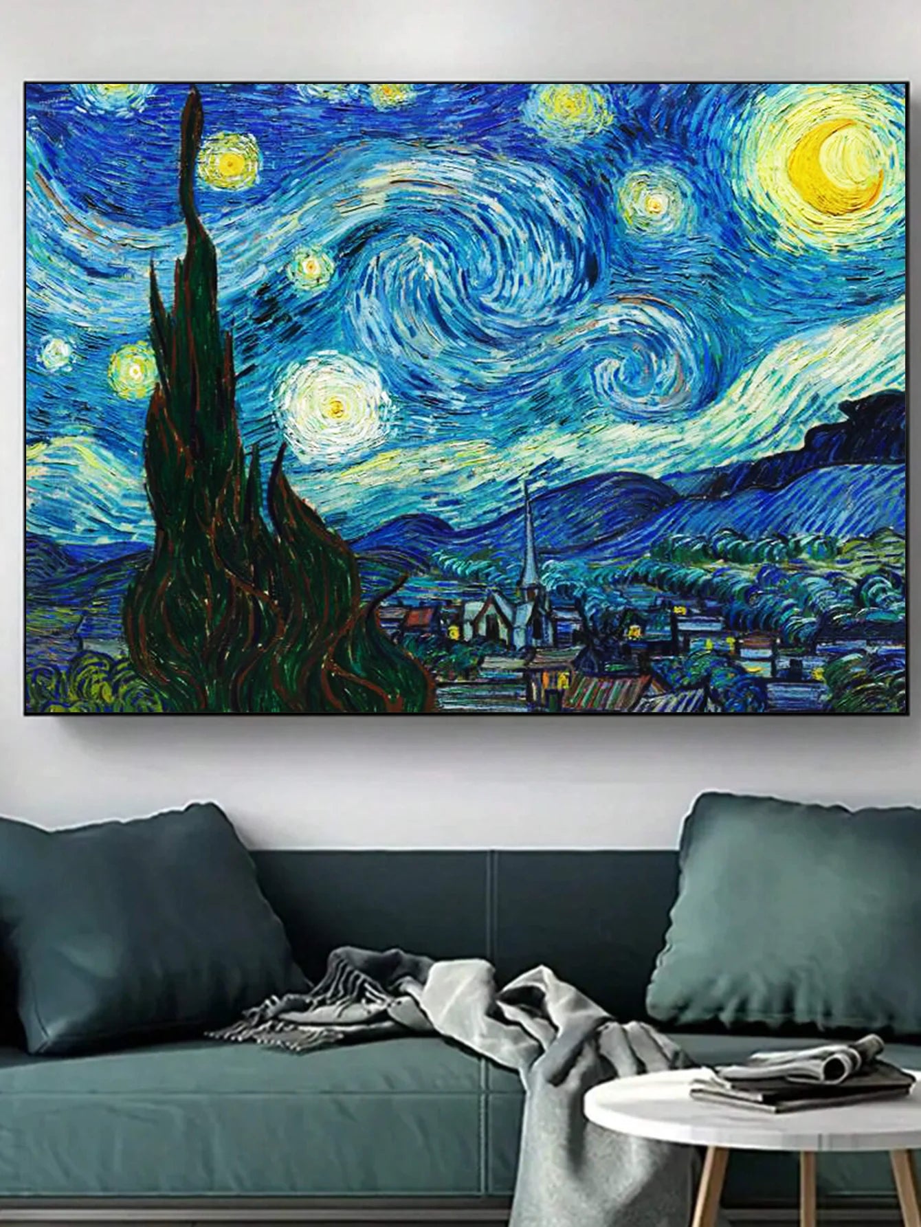 Pintura de diamante redondo faça você mesmo feita à mão com diamante paisagem padrão de céu estrelado de Van Gogh conjunto de pintura decorativa de mosaico de diamante completo