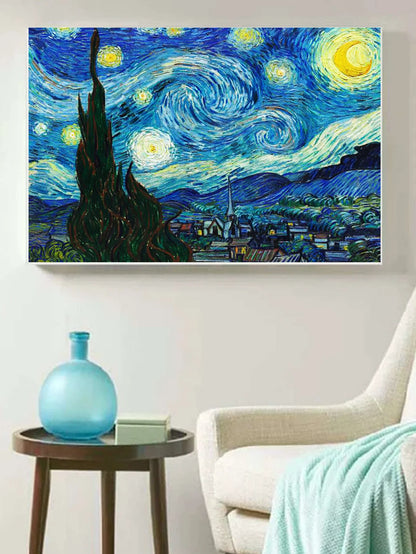 Pintura de diamante redondo faça você mesmo feita à mão com diamante paisagem padrão de céu estrelado de Van Gogh conjunto de pintura decorativa de mosaico de diamante completo