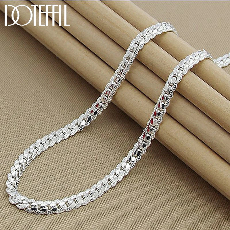 DOTEFFIL 925 Sterling Silver 6mm Side Chain 16/18/20/22/24 Inch Necklace For Woman Men Fashion Wedding Engagement Jewelry Gift Leedoar