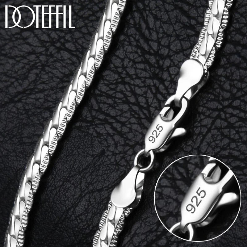 DOTEFFIL 925 Sterling Silver 6mm Side Chain 16/18/20/22/24 Inch Necklace For Woman Men Fashion Wedding Engagement Jewelry Gift Leedoar