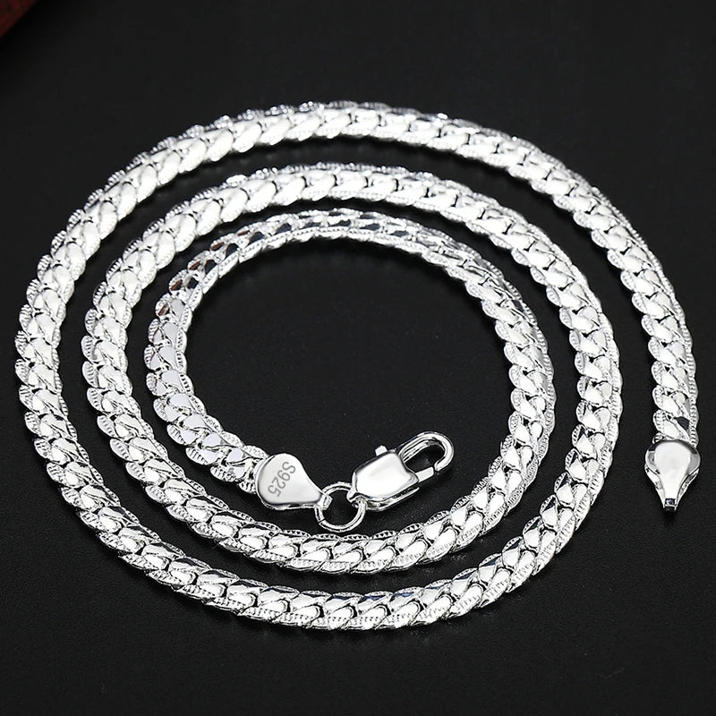 DOTEFFIL 925 Sterling Silver 6mm Side Chain 16/18/20/22/24 Inch Necklace For Woman Men Fashion Wedding Engagement Jewelry Gift Leedoar