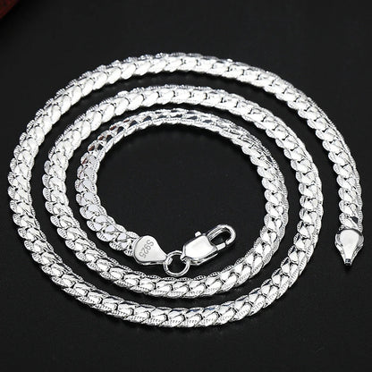 DOTEFFIL 925 Sterling Silver 6mm Side Chain 16/18/20/22/24 Inch Necklace For Woman Men Fashion Wedding Engagement Jewelry Gift Leedoar