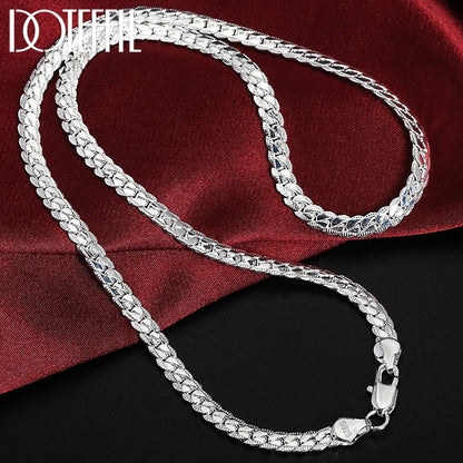 DOTEFFIL 925 Sterling Silver 8/16/18/20/22/24 Inch 6mm Side Chain Necklace Bracelet For Woman Men Fashion Charm Wedding Jewelry Leedoar