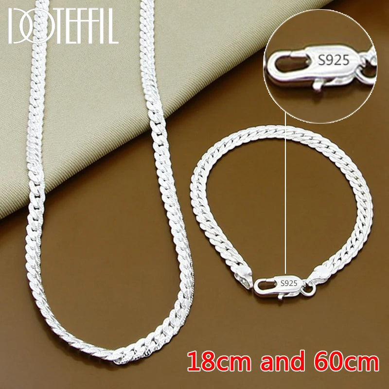 DOTEFFIL 925 Sterling Silver 8/16/18/20/22/24 Inch 6mm Side Chain Necklace Bracelet For Woman Men Fashion Charm Wedding Jewelry Leedoar