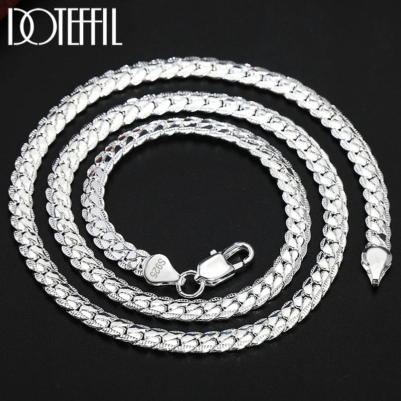 DOTEFFIL 925 Sterling Silver 8/16/18/20/22/24 Inch 6mm Side Chain Necklace Bracelet For Woman Men Fashion Charm Wedding Jewelry Leedoar