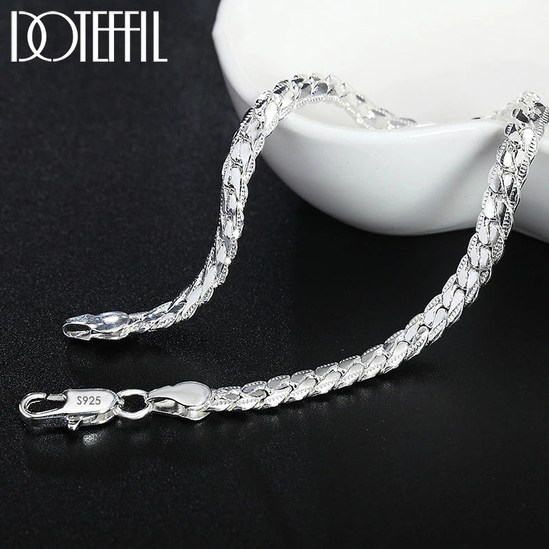 DOTEFFIL 925 Sterling Silver 8/16/18/20/22/24 Inch 6mm Side Chain Necklace Bracelet For Woman Men Fashion Charm Wedding Jewelry Leedoar