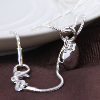 DOTEFFIL Silver Color Solid Small Heart Pendant Necklace 16-30 Inch Snake Chain For Women Wedding Charm Fashion Jewelry Leedoar