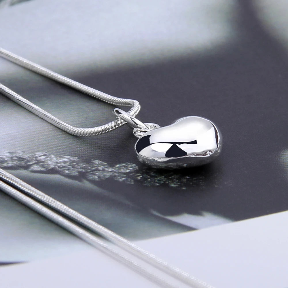 DOTEFFIL Silver Color Solid Small Heart Pendant Necklace 16-30 Inch Snake Chain For Women Wedding Charm Fashion Jewelry Leedoar