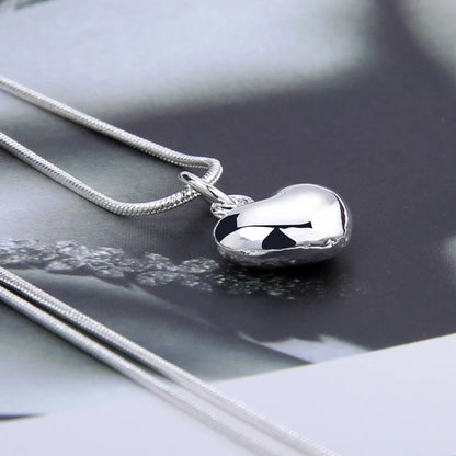 DOTEFFIL Silver Color Solid Small Heart Pendant Necklace 16-30 Inch Snake Chain For Women Wedding Charm Fashion Jewelry Leedoar